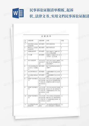 民事诉讼证据清单模板_起诉状_法律文书_实用文档-民事诉讼证据清单模...