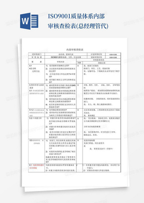 ISO9001质量体系内部审核查检表(总经理管代)