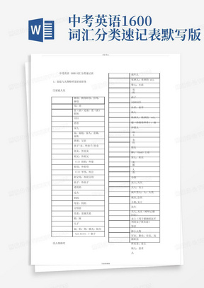 中考英语1600词汇分类速记表-默写版