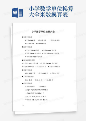 小学数学单位换算大全-米数换算表