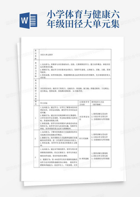 小学体育与健康六年级田径大单元集体备课整体设计