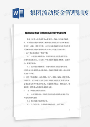 集团公司专项资金和流动资金管理制度