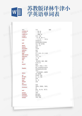 苏教版译林牛津小学英语单词表