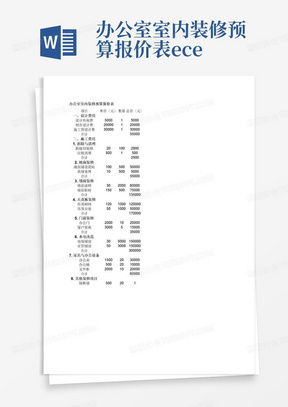 办公室室内装修预算报价表excel表格