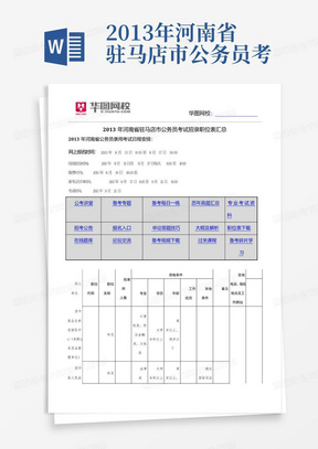 2013年河南省驻马店市公务员考试招录职位表汇总