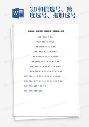 3D和值选号、跨度选号、拖胆选号、两码和差一览表
