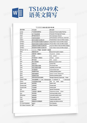 TS16949术语英文简写