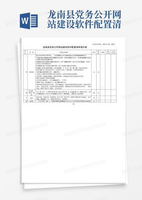 龙南县党务公开网站建设软件配置清单报价表[2010066]