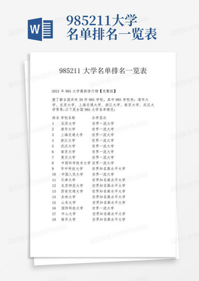 985211大学名单排名一览表