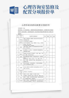 心理咨询室装修及配置分项报价单