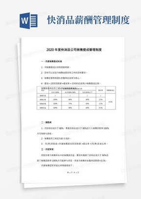 2020年度快消品公司销售提成管理制度