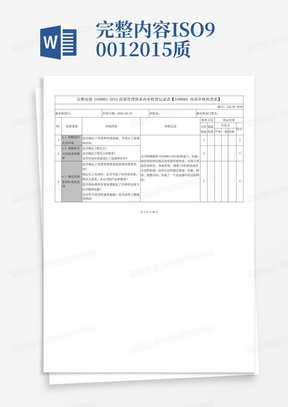 完整内容ISO9001-2015质量管理体系内审检查记录表【ISO9001内部审核检查