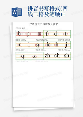 拼音书写格式(四线三格及笔顺)+拼音田字格