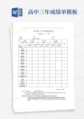 高中三年成绩单模板