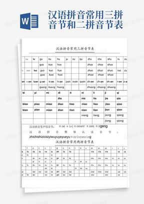 汉语拼音常用三拼音节和二拼音节表