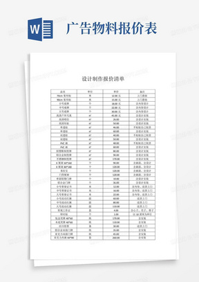 广告物料报价表