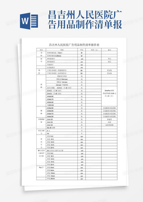 昌吉州人民医院广告用品制作清单报价表