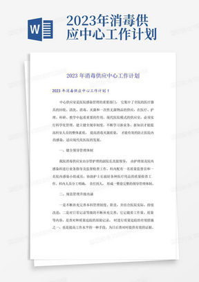 2023年消毒供应中心工作计划