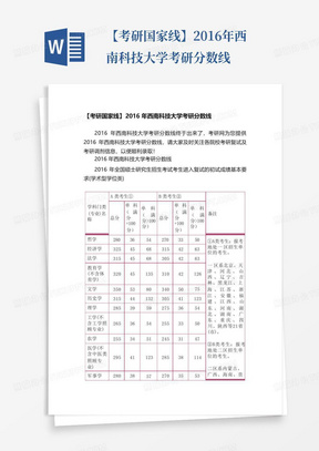 【考研国家线】2016年西南科技大学考研分数线