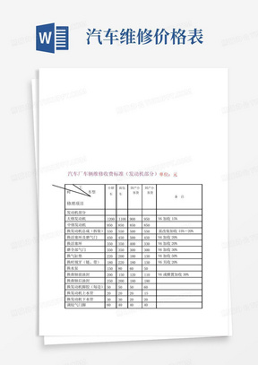 汽车维修价格表