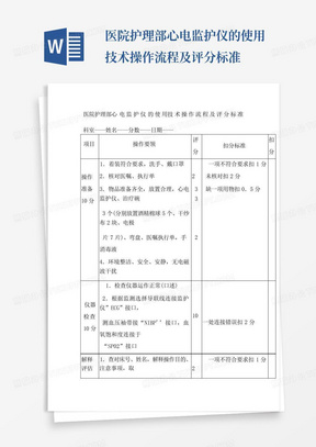 医院护理部心电监护仪的使用技术操作流程及评分标准