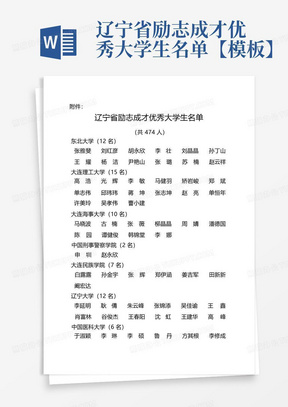 辽宁省励志成才优秀大学生名单【模板】