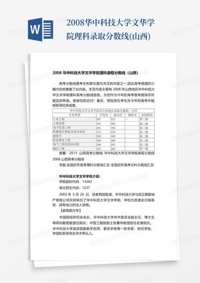 2008华中科技大学文华学院理科录取分数线(山西)