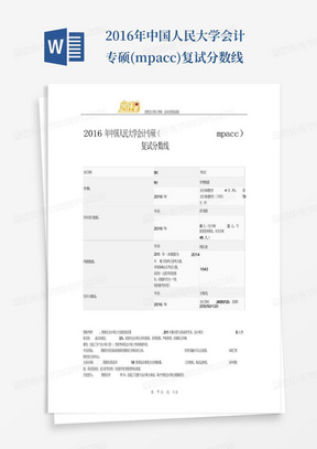 2016年中国人民大学会计专硕(mpacc)复试分数线