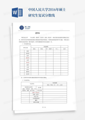 中国人民大学2016年硕士研究生复试分数线