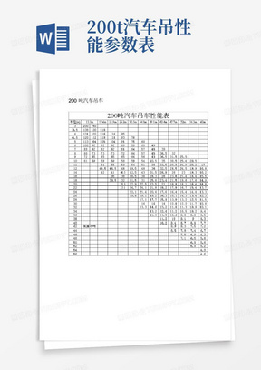 200t汽车吊性能参数表