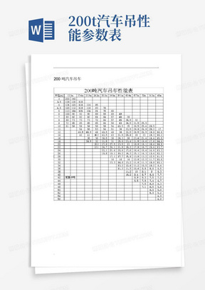 200t汽车吊性能参数表