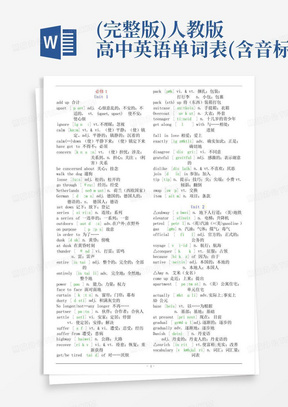 (完整版)人教版高中英语单词表(含音标)