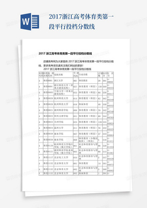 2017浙江高考体育类第一段平行投档分数线