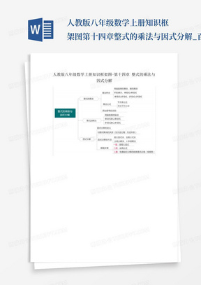 人教版八年级数学上册知识框架图-第十四章整式的乘法与因式分解_百...