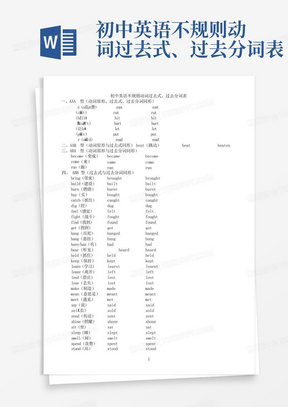 初中英语不规则动词过去式、过去分词表