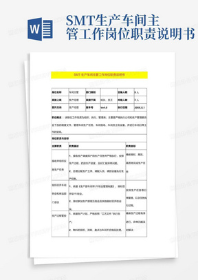 SMT生产车间主管工作岗位职责说明书