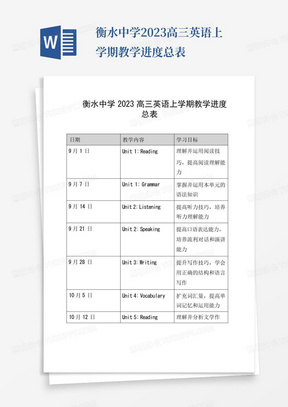 衡水中学2023高三英语上学期教学进度总表