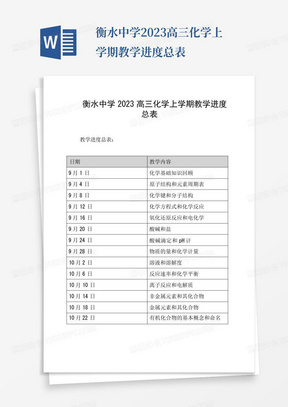 衡水中学2023高三化学上学期教学进度总表