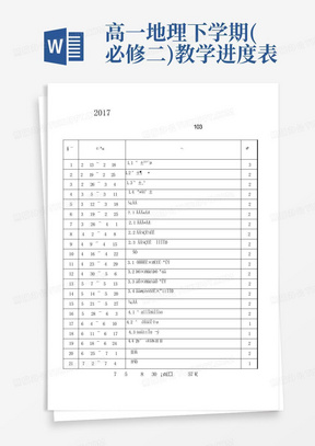 高一地理下学期(必修二)教学进度表