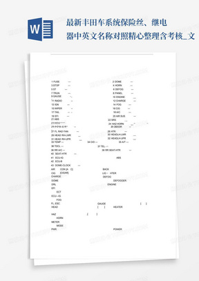 最新丰田车系统保险丝、继电器中英文名称对照-精心整理含考核_文