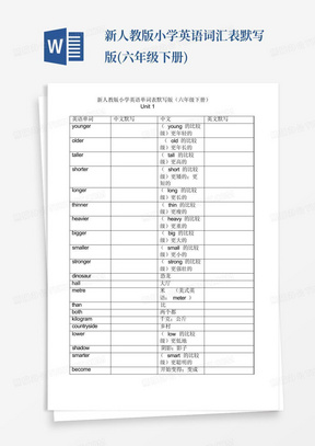 新人教版小学英语词汇表默写版(六年级下册)