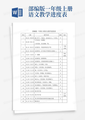 部编版一年级上册语文教学进度表