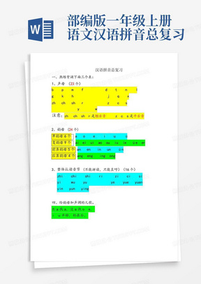 部编版一年级上册语文汉语拼音总复习