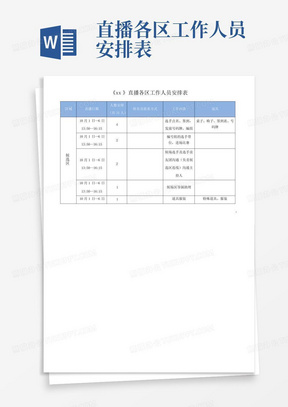 直播各区工作人员安排表