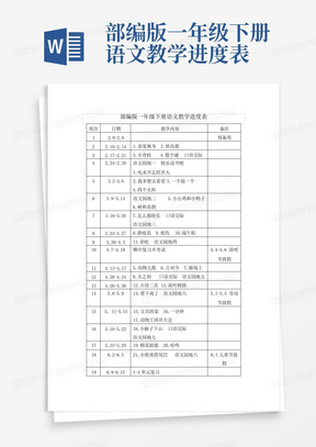 部编版一年级下册语文教学进度表