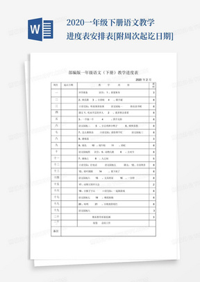 2020一年级下册语文教学进度表安排表[附周次起讫日期]