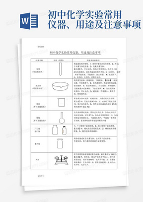 初中化学实验常用仪器、用途及注意事项