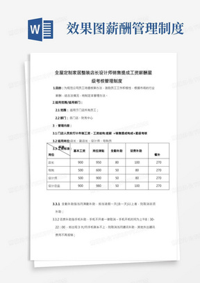 全屋定制家居整装店长设计师销售提成工资薪酬星级考核管理制度