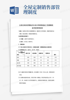 全屋定制家居整装店长设计师销售提成工资薪酬星级考核管理制度