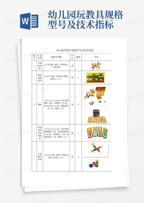 幼儿园玩教具规格型号及技术指标